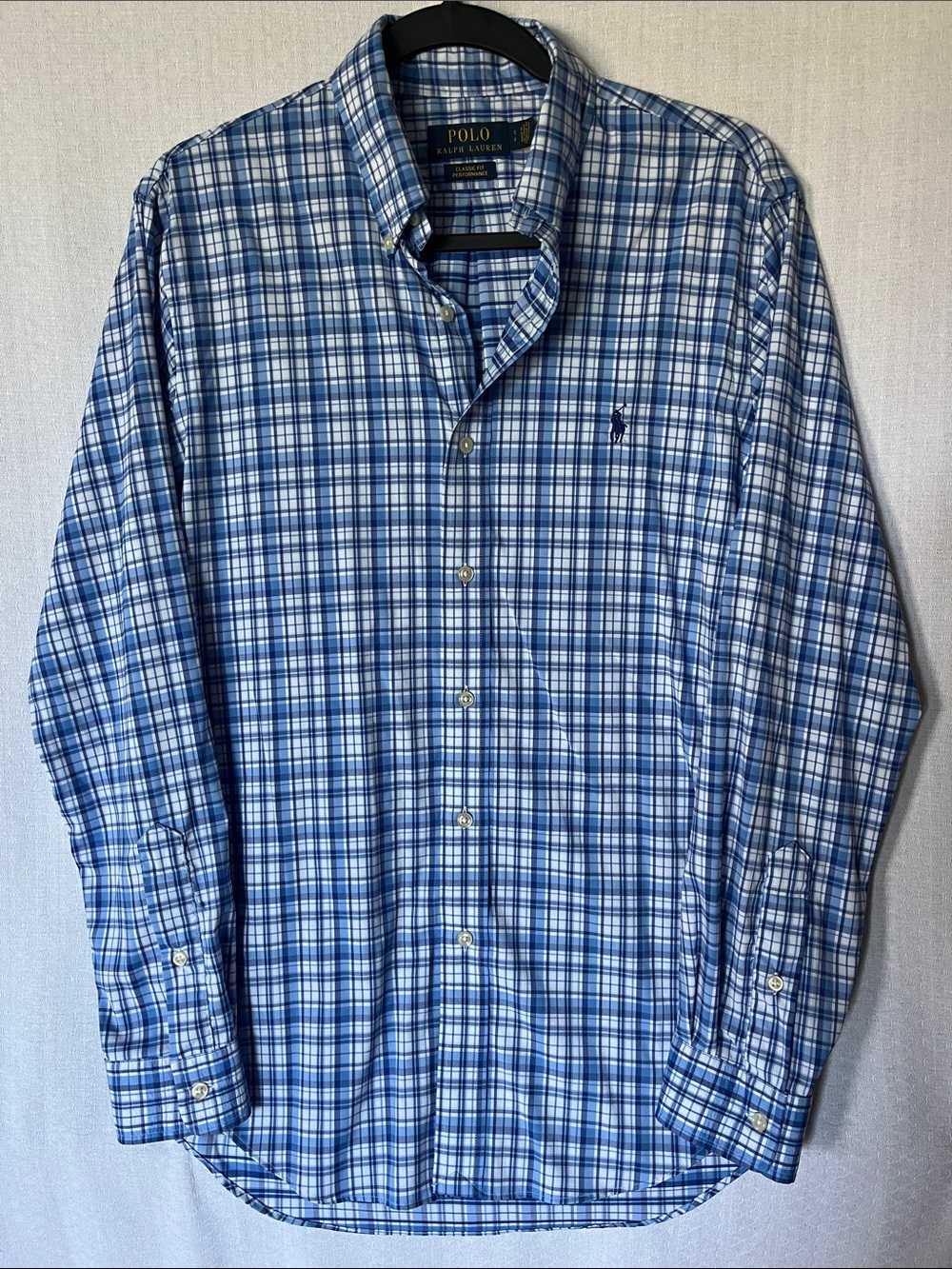 Polo by Ralph Lauren Blue & White Plaid Button-Down Performance Shirt